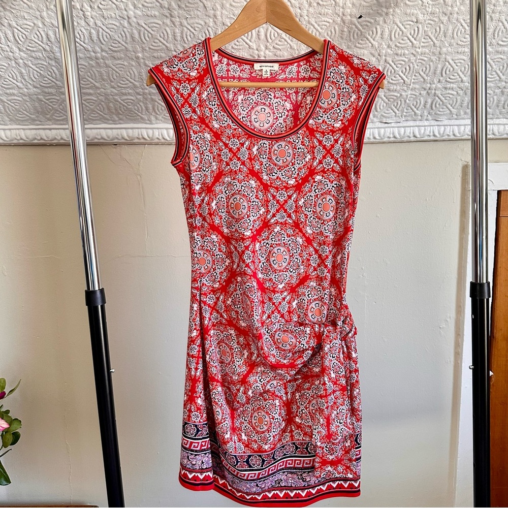 Max Studio Poly/Span Red Print Dress